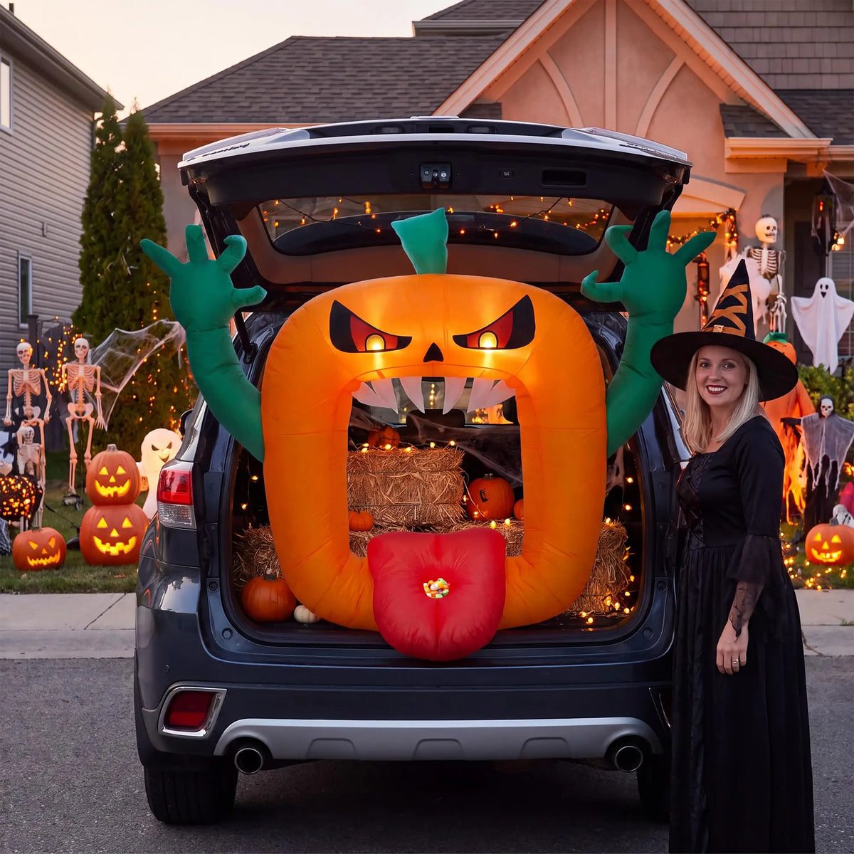6FT Halloween Inflatable Pumpkin Trunk Or Treat Car Decoration With LED Lights