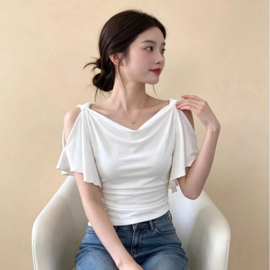 Women’s V-Neck Ruffle Butterfly Sleeve Tops