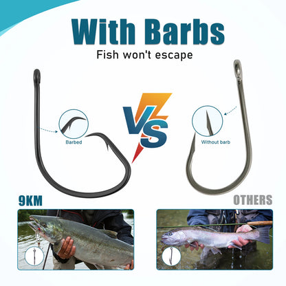 9KM Inline Circle Fishing Hooks - High Carbon Steel Wide Gap Bait Hooks for Catfish & Striped Bass