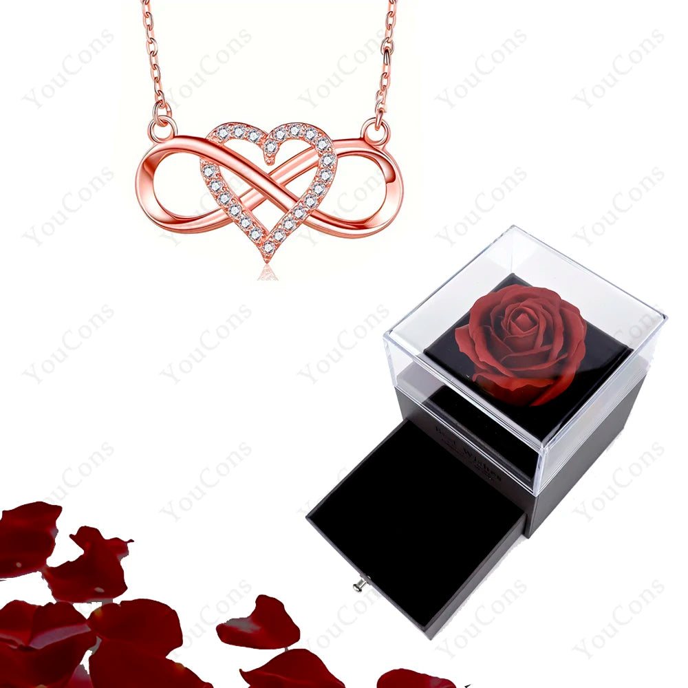 Luxury Heart Pendant Necklace with Rose Gift Box