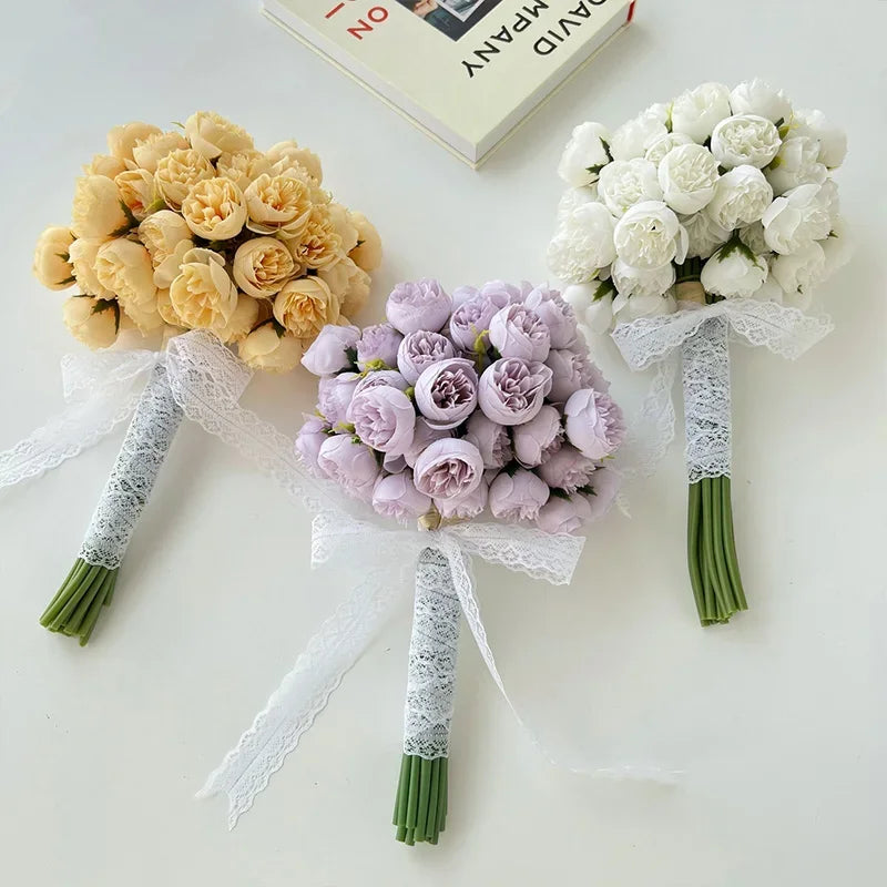 Rose Pink Peony Artificial Flowers Bouquet