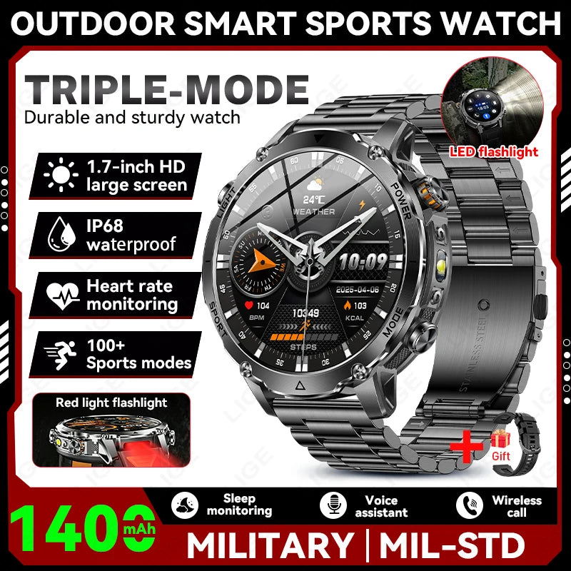 Military Outdoor Smartwatch with Flashlight