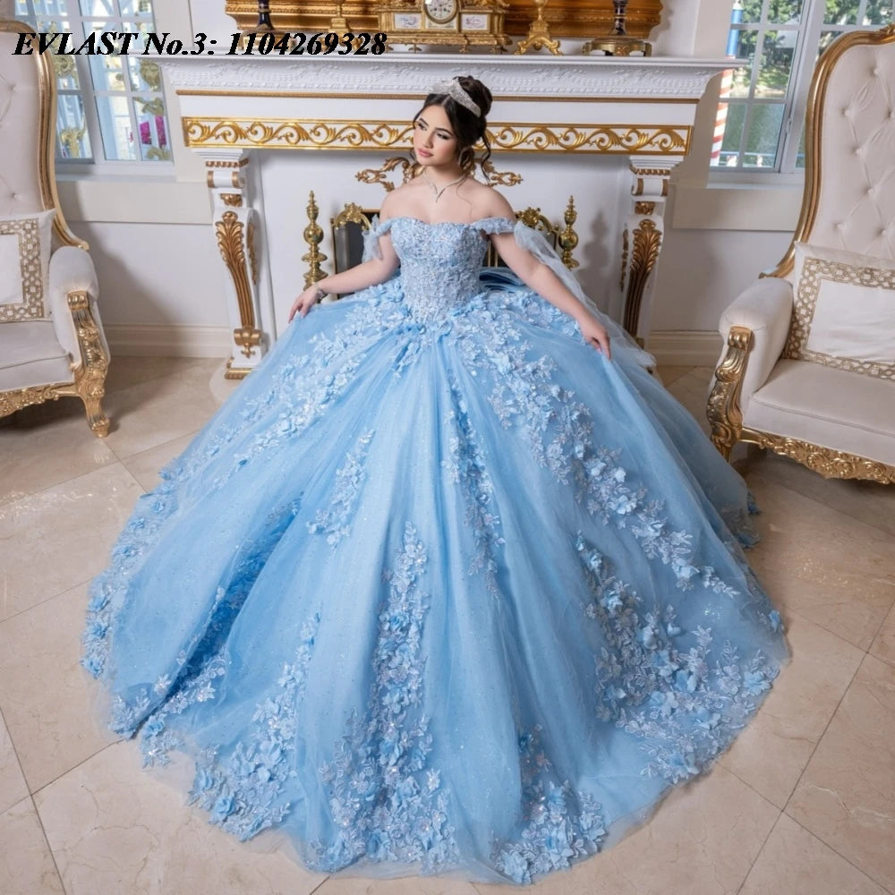EVLAST Floral Applique Beaded Quinceanera Dress