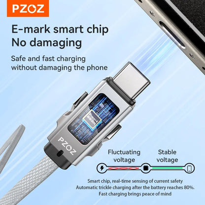 PZOZ 140W 4-in-1 Fast Charging Cable with TF Card Reader & Digital Display