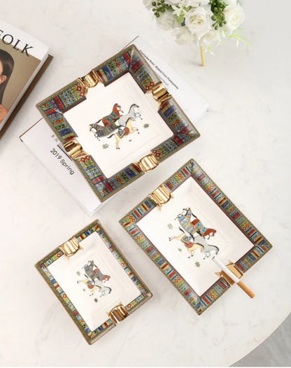 Horse Pattern Art Grid Ceramic Cigar Ashtray