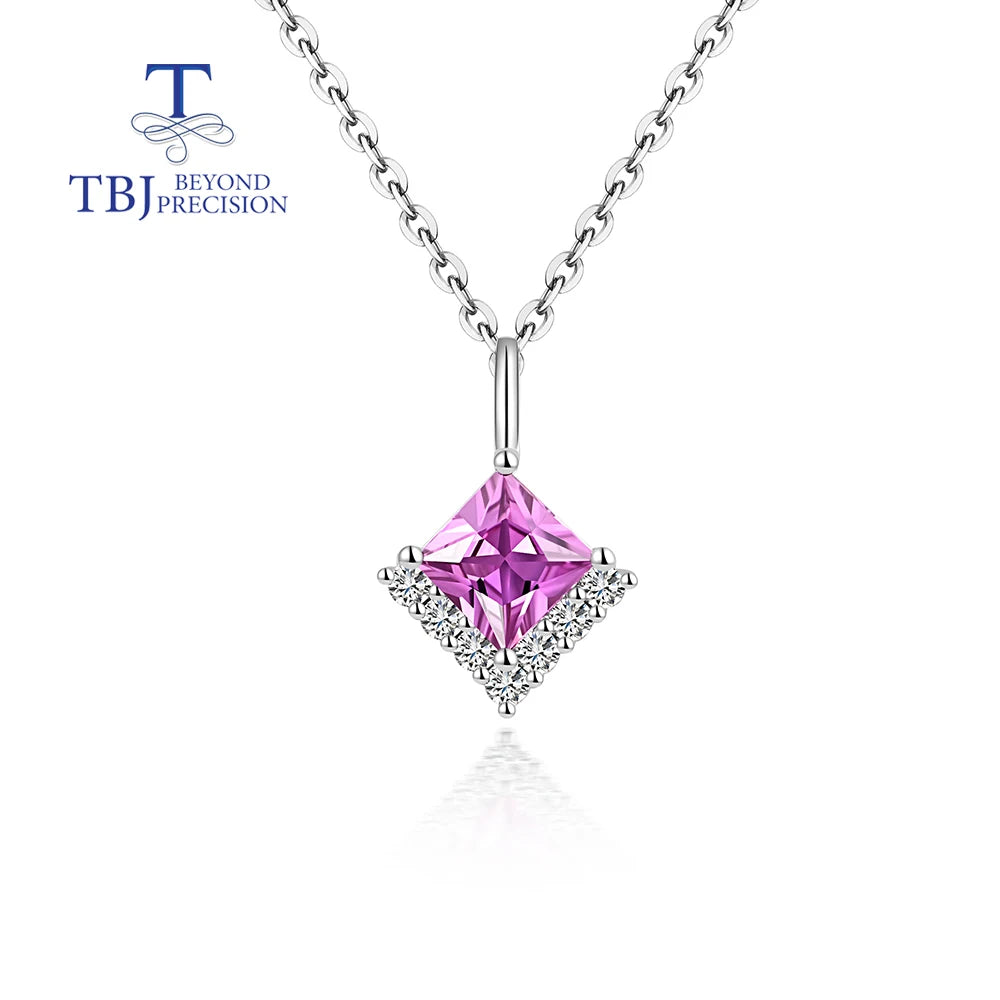 18K White Gold Natural Pink Sapphire & Diamond Pendant Necklace