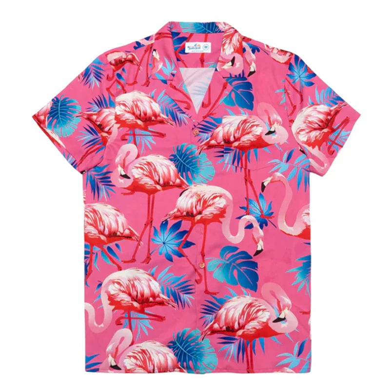 Men’s Vintage 3D Printed Casual Short Sleeve Button-Down Shirt – Summer Beach & Streetwear Top