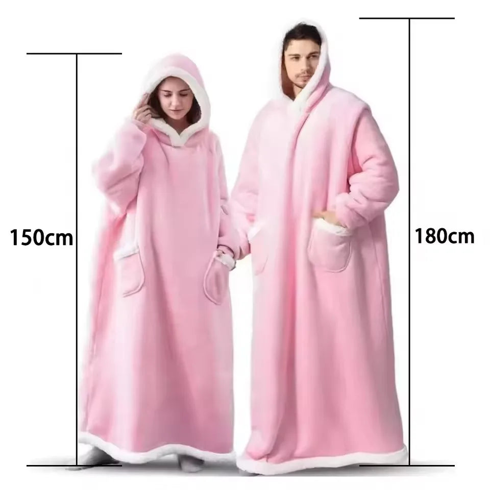 Hooded Super Long Flannel Blanket Pajamas with Sleeve