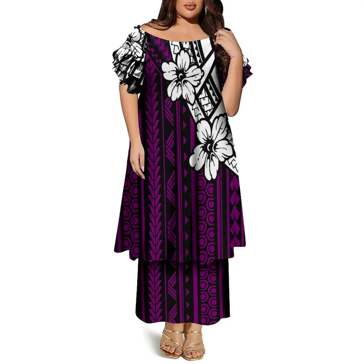 Women’s Plus Size Bohemian Floral Print Maxi Dress – Casual O-Neck Ankle-Length Dress