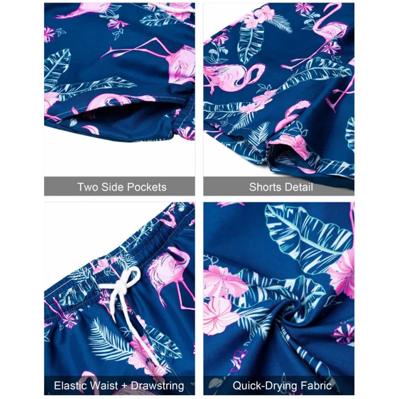 Men's Tropical Hawaiian Printed Short Sleeve Shirt & Shorts 2-Piece Suit Set