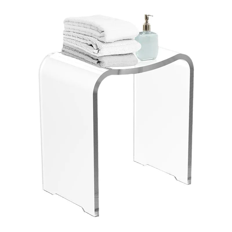 Curved Transparent Resin Shower Stool & Luxury Bathroom Accent Chair