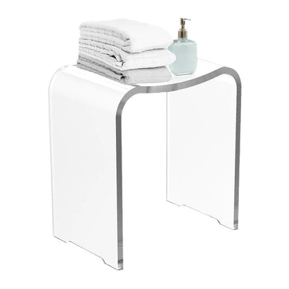Curved Transparent Resin Shower Stool & Luxury Bathroom Accent Chair