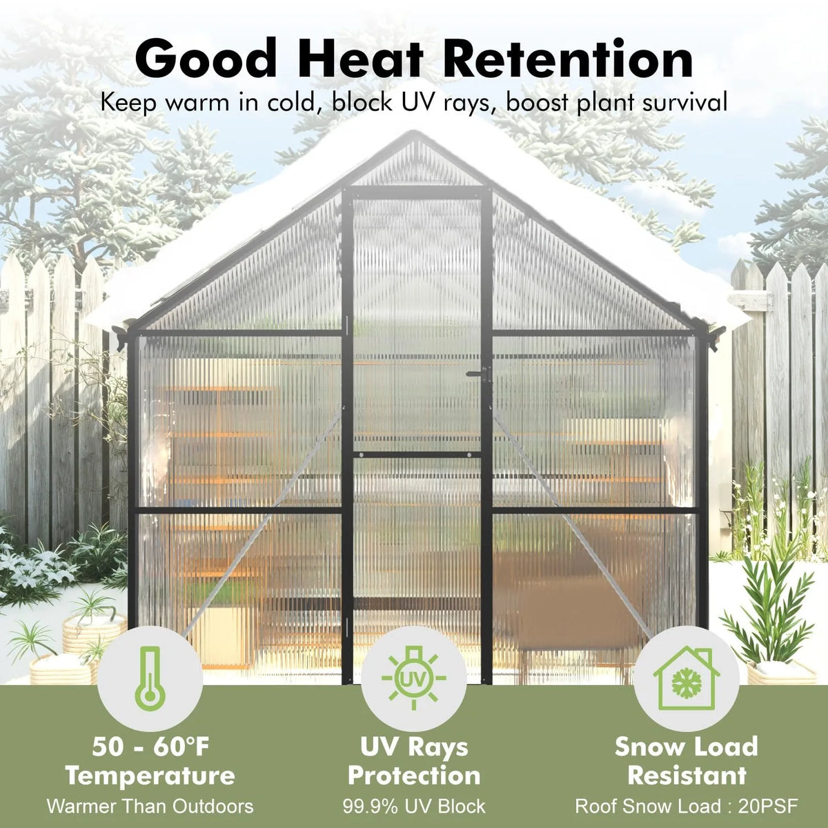 Outdoor Walk-In Polycarbonate Greenhouse with Thermometer
