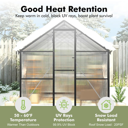 Outdoor Walk-In Polycarbonate Greenhouse with Thermometer