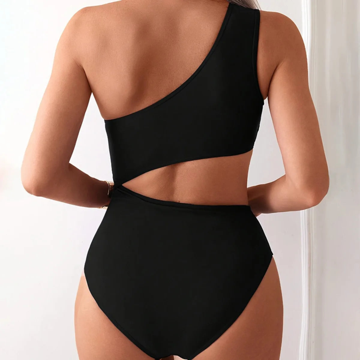 One-Piece Single-Shoulder Solid Color Bikini Bottom Bathing Suit