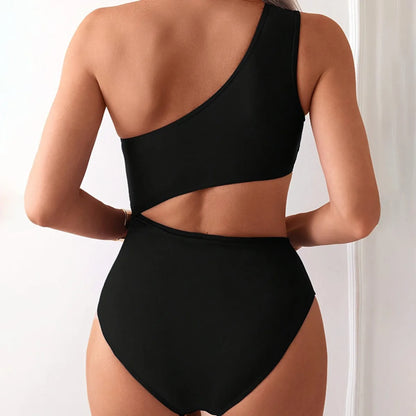 One-Piece Single-Shoulder Solid Color Bikini Bottom Bathing Suit