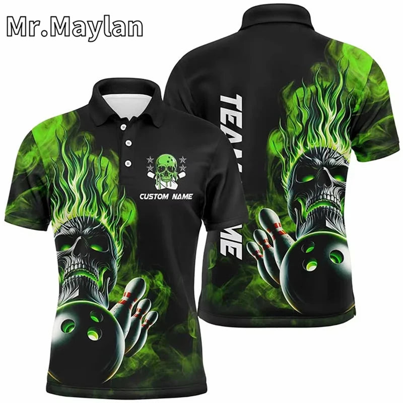 Custom Ice Fire Pin Bowling Team Polo Shirt