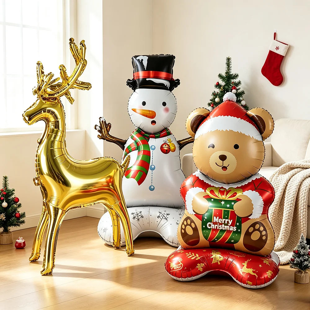 Standing Christmas Foil Balloons, Giant Christmas Tree Santa Snowman Reindeer Rocking Horse Balloons