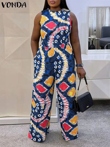 Printed Sleeveless Wide Leg Playsuit Jumpsuit