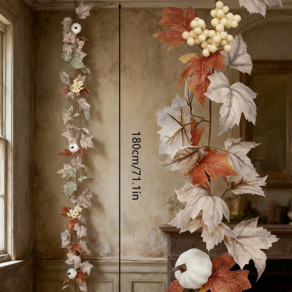 Autumn Maple Leaf & Pumpkin Vine Garland Wreath