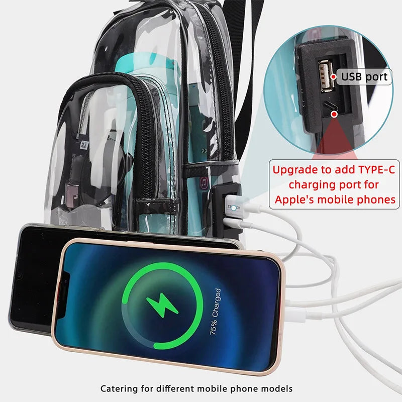 Clear Crossbody Chest Bag with USB Charging Port