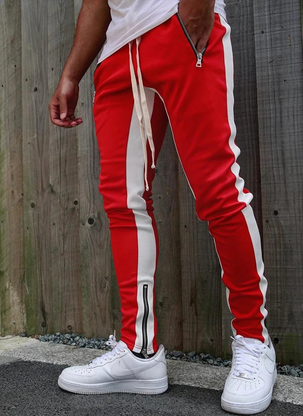 Men's Athletic Plaid Track Sweatpants - Breathable Gym Joggers with Zipper Pockets