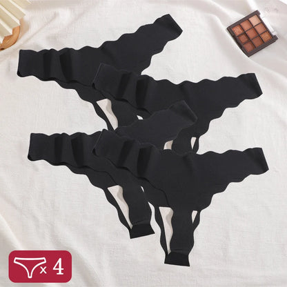 4Pcs Low-Waist Wave Edge Thongs