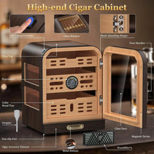 120 Cigar Capacity Cedar Wood Cigar Cabinet with LED Lighting System, Digital Thermometer and 2 Humidifiers