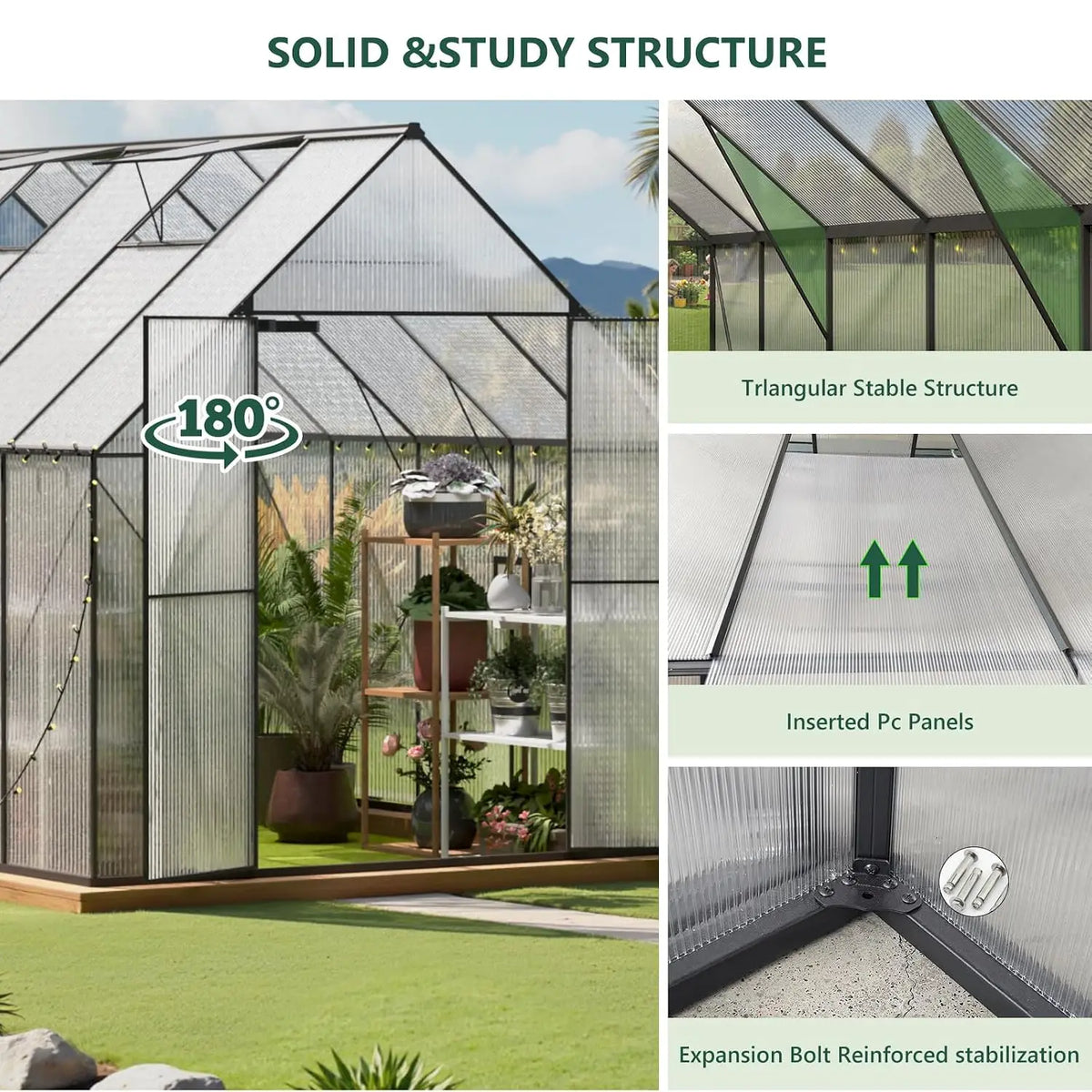 Heavy-Duty Walk-In Polycarbonate Outdoor Greenhouse