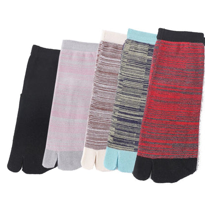 Unisex Retro Striped Cotton Tabi Split-Toe Socks (5-Pack)