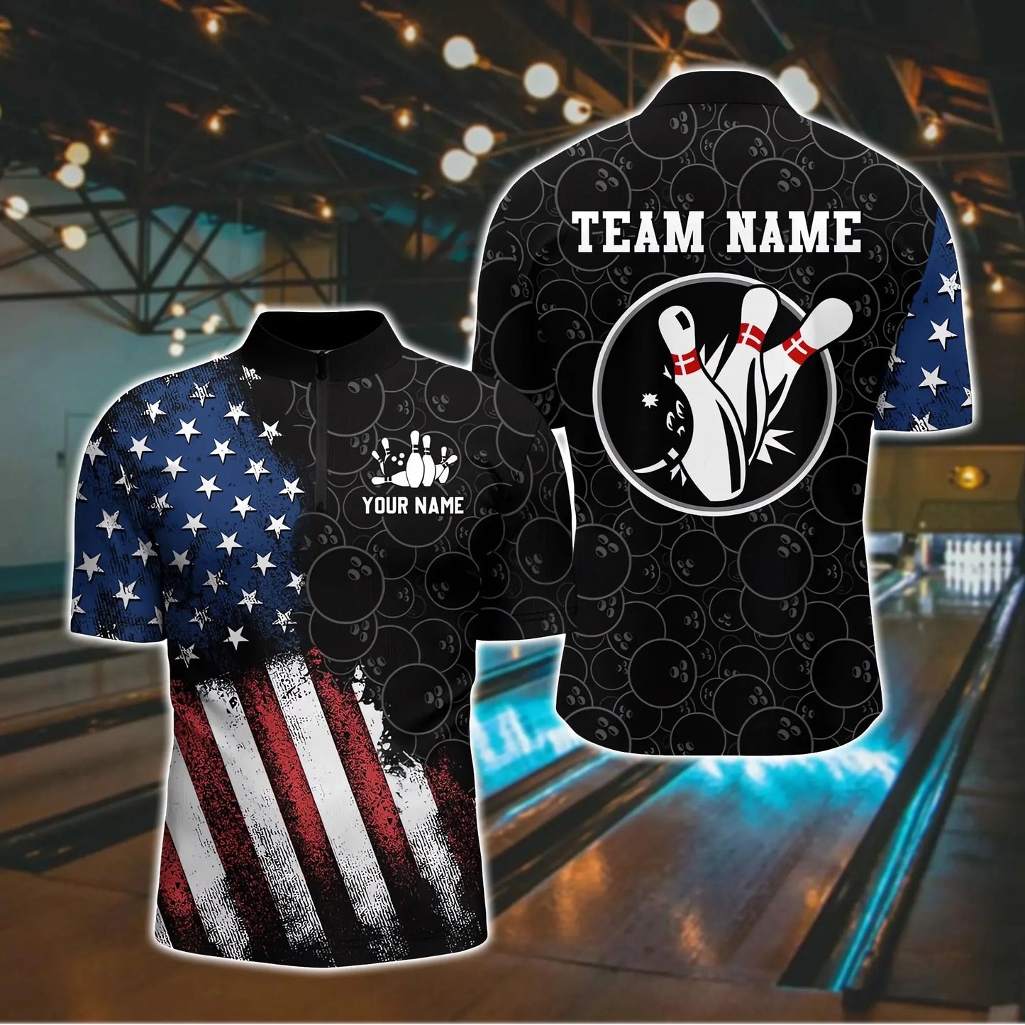 Men's Custom Name Graphic Bowling Polo Shirt