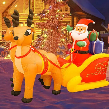 Christmas Inflatable Santa Claus & Reindeer Sled - Outdoor LED Holiday Lawn Decoration
