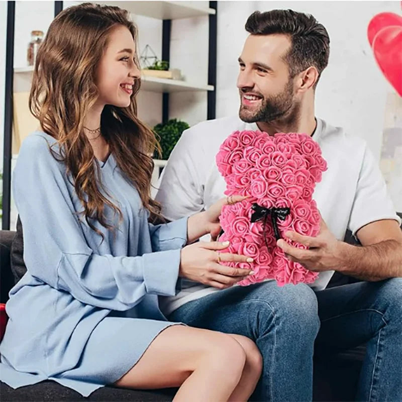 25cm Artificial Teddy Rose Flower Bear with Box