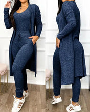Two Piece Drawstring Pocketed Sleeveless Skinny Jumpsuit & Long Sleeve Coat Set