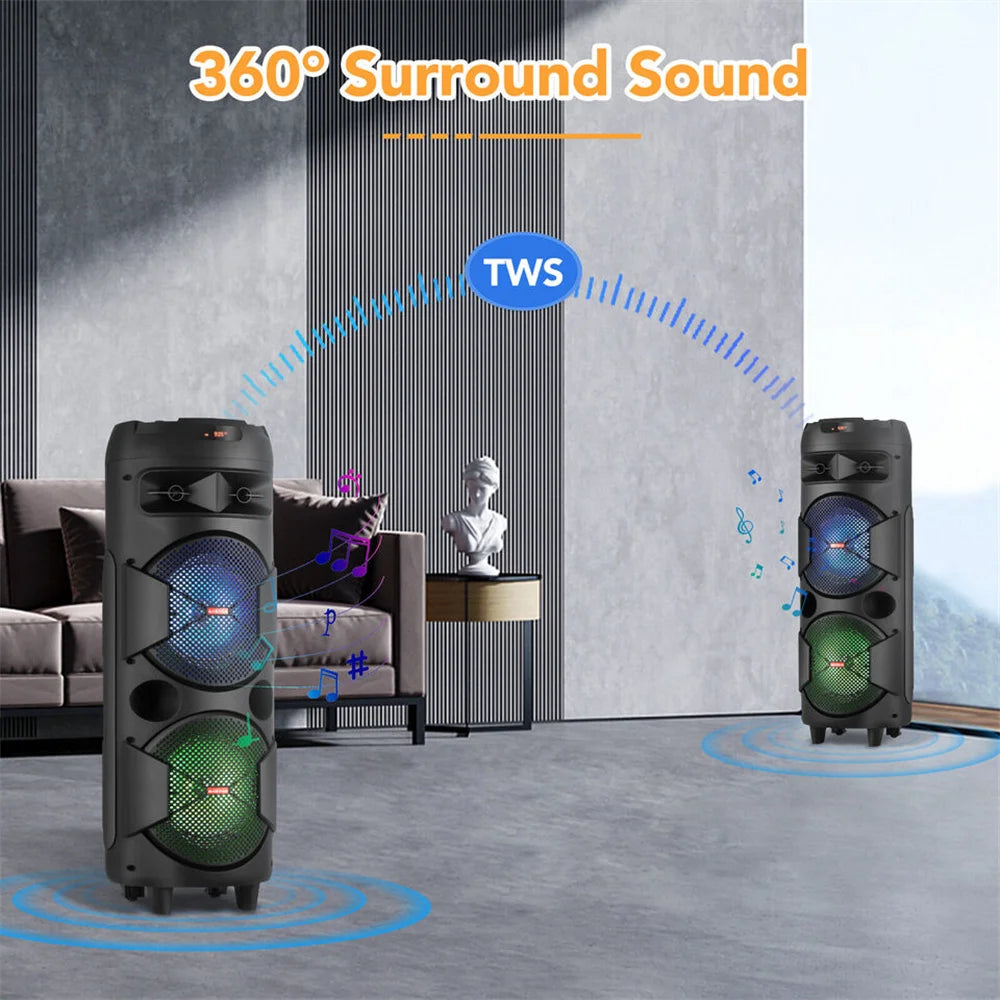 Portable Party Bluetooth Speaker with Dual 6.5" Woofers & Mic
