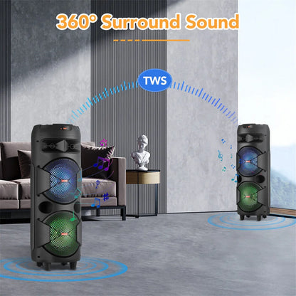 Portable Party Bluetooth Speaker with Dual 6.5" Woofers & Mic