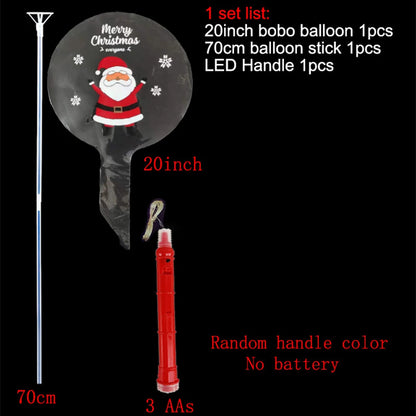 Christmas LED Light Up Bobo Balloons, 20 Inch Bubble Balloons with 3 Levels Flashing Handle