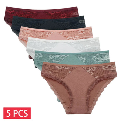 Women's 5-Pack Lace Trim Cotton Seamless Briefs Underwear