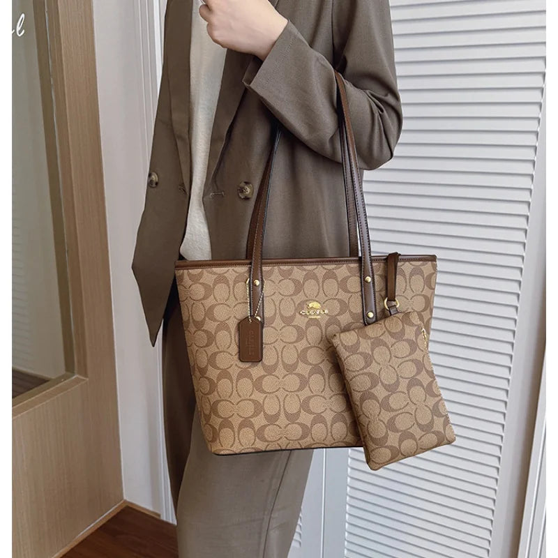 Women's Large Capacity Printed Monogram Bucket Tote Bag Set