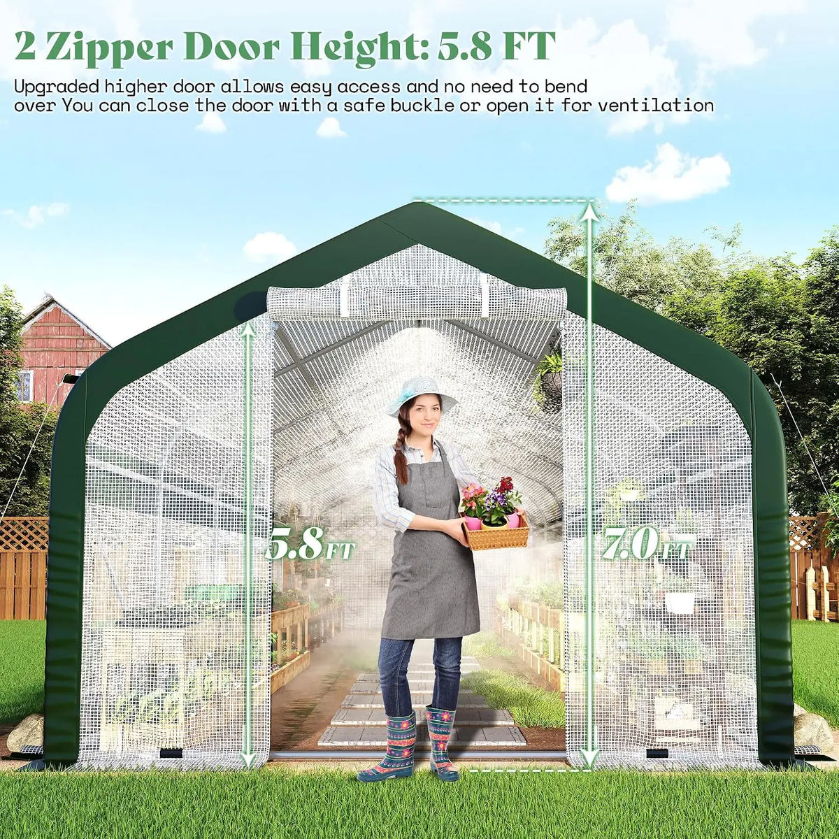 34x10x7 FT Walk-in Tunnel Greenhouse with Watering System