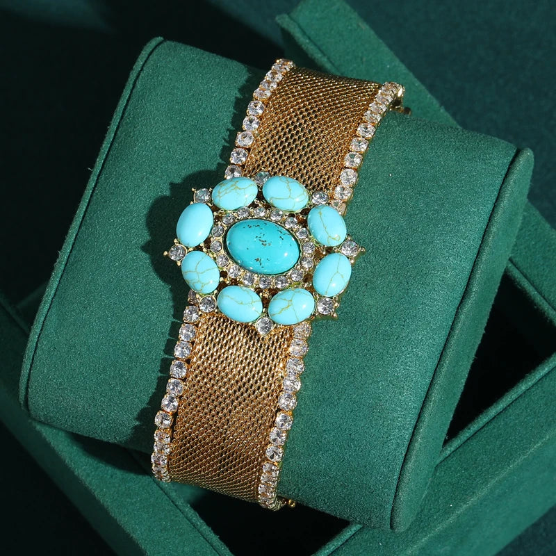 Antique Gold Plated Turquoise Natural Stone Bracelet