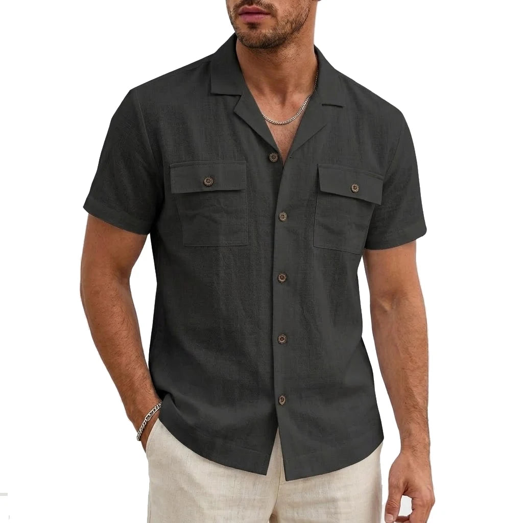 Men's Summer Cotton Linen Short Sleeve Shirt