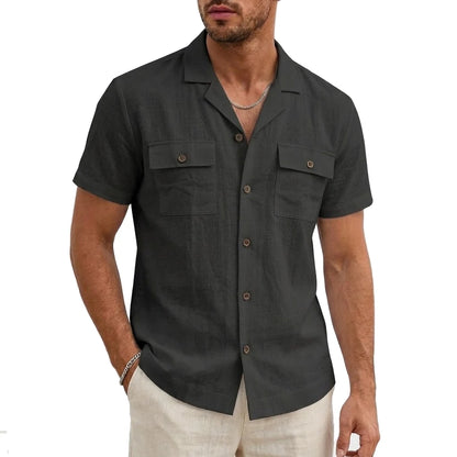 Men's Summer Cotton Linen Short Sleeve Shirt