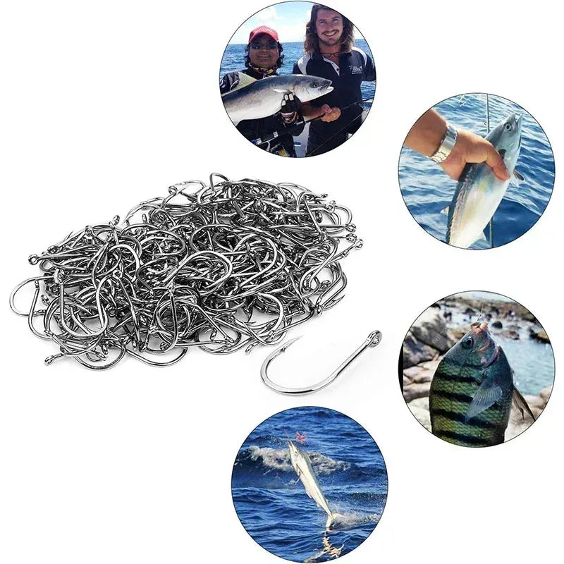 Carbon Steel Barbed Circle Fishing Hooks Set (Sizes 3#–12#)