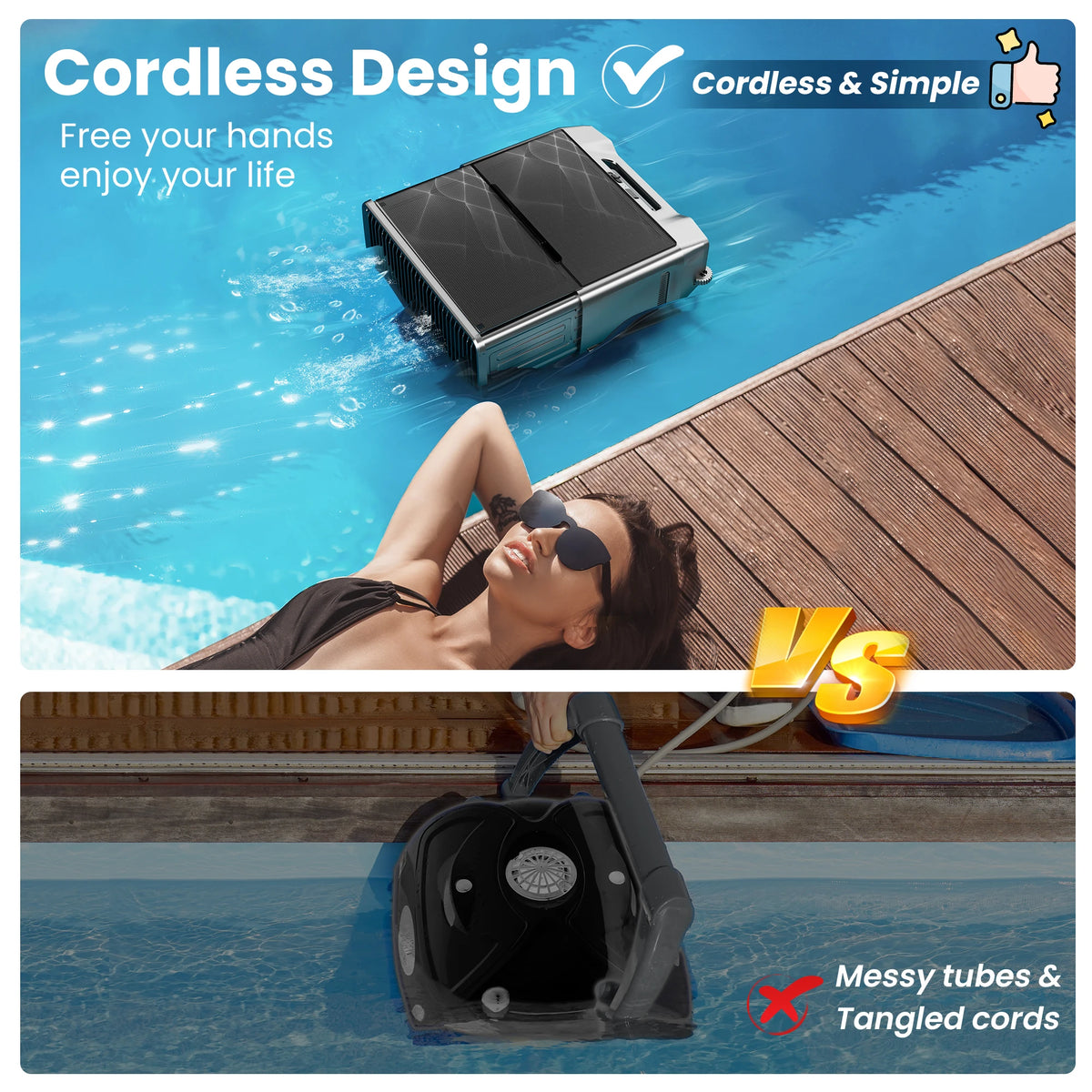 INSE Y80 Cordless Solar-Powered Robotic Pool Skimmer