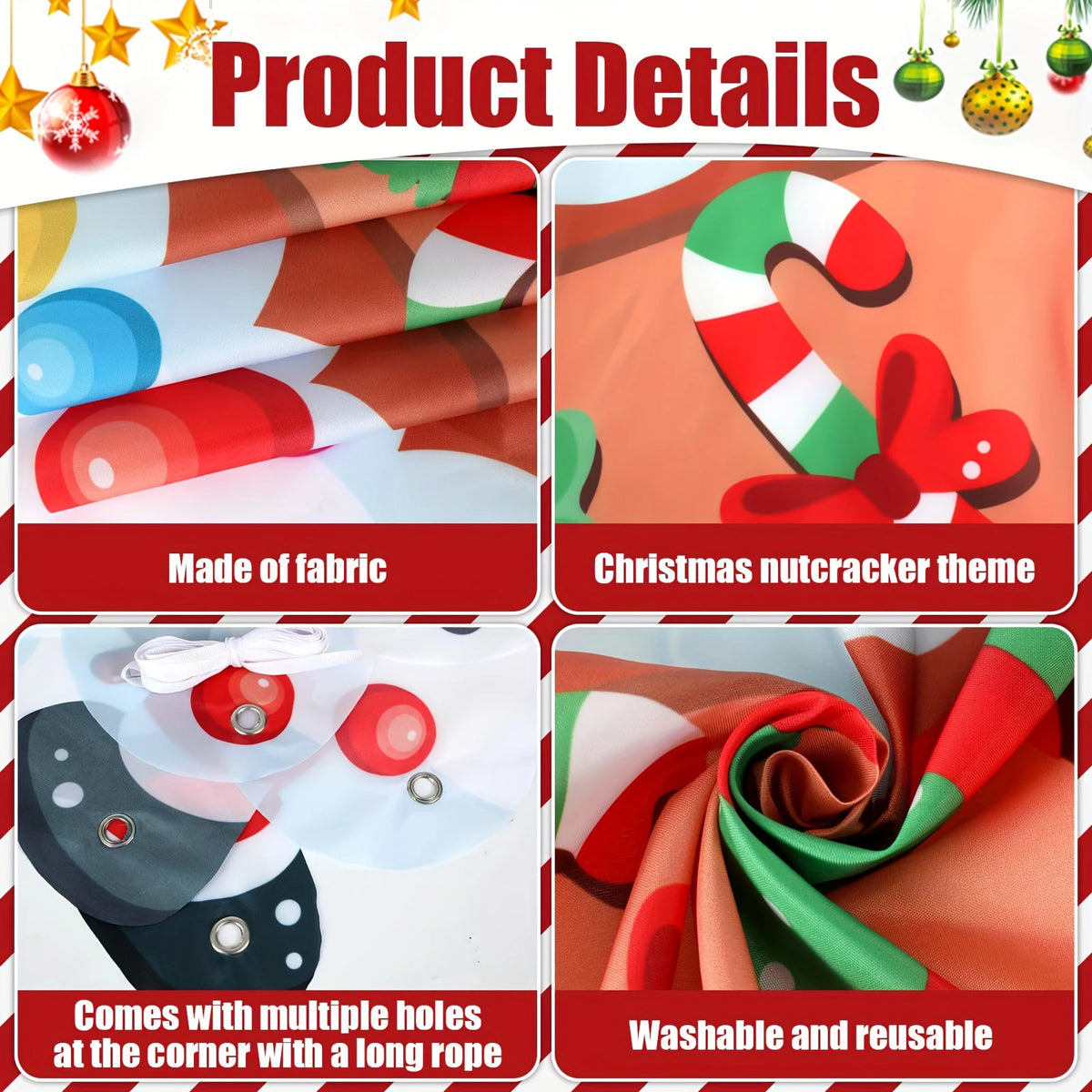 2D FLAT 1Pc Green Christmas Gingerbread House Outdoor Door Banner - Polyester Fabric Photo Backdrop