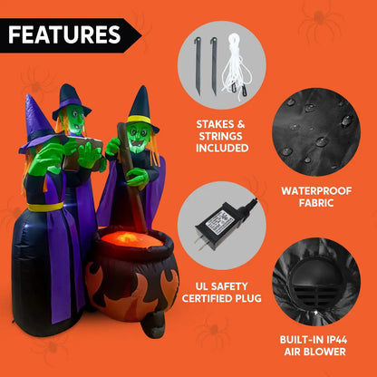 Joyfy 6ft Halloween Inflatable Witches Outdoor Cauldron Pot Large Decorations with Flame Light