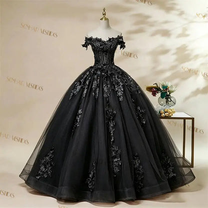 Off-The-Shoulder Floral Applique Quinceañera Ball Gown