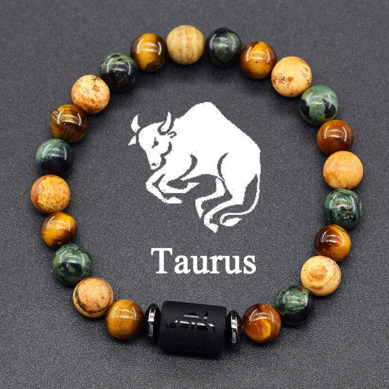 12 Zodiac Sign Natural Bead Bracelet for Men & Women