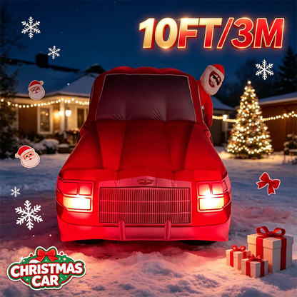 10FT Christmas Inflatable Red Car with Santa - Outdoor Yard Decor